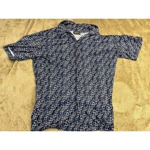 Icon Men’s Button Front Shirt XXL Navy Geometric Retro Print Short Sleeve